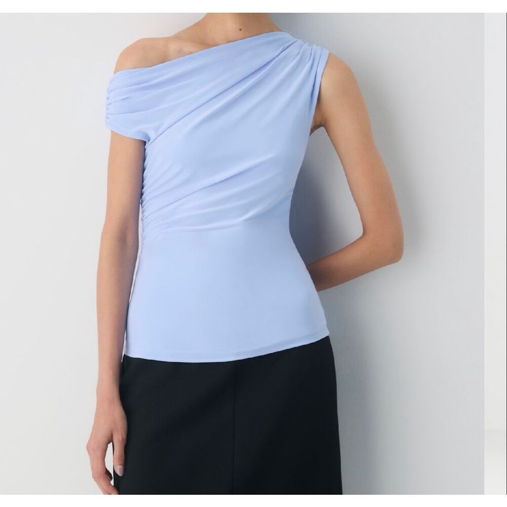 Aritzia Babaton Smooth Matter Gallery Off Shoulder Top dayflower blue L NEW